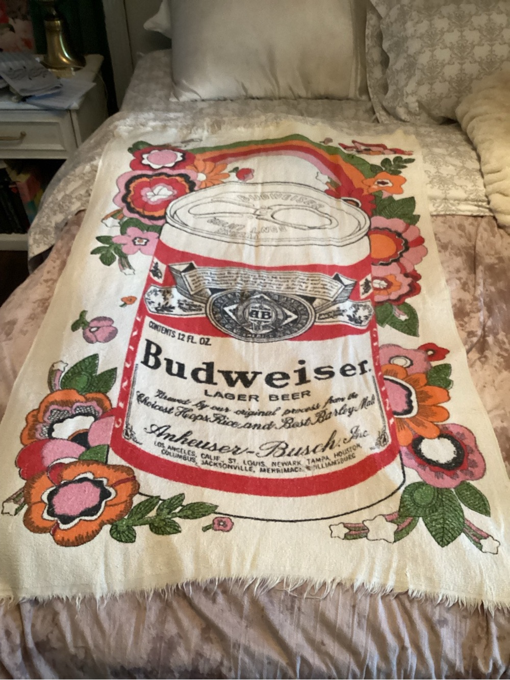 VINTAGE ‘80s Budweiser King Of Beers Label Beach Towel 100% Cotton
